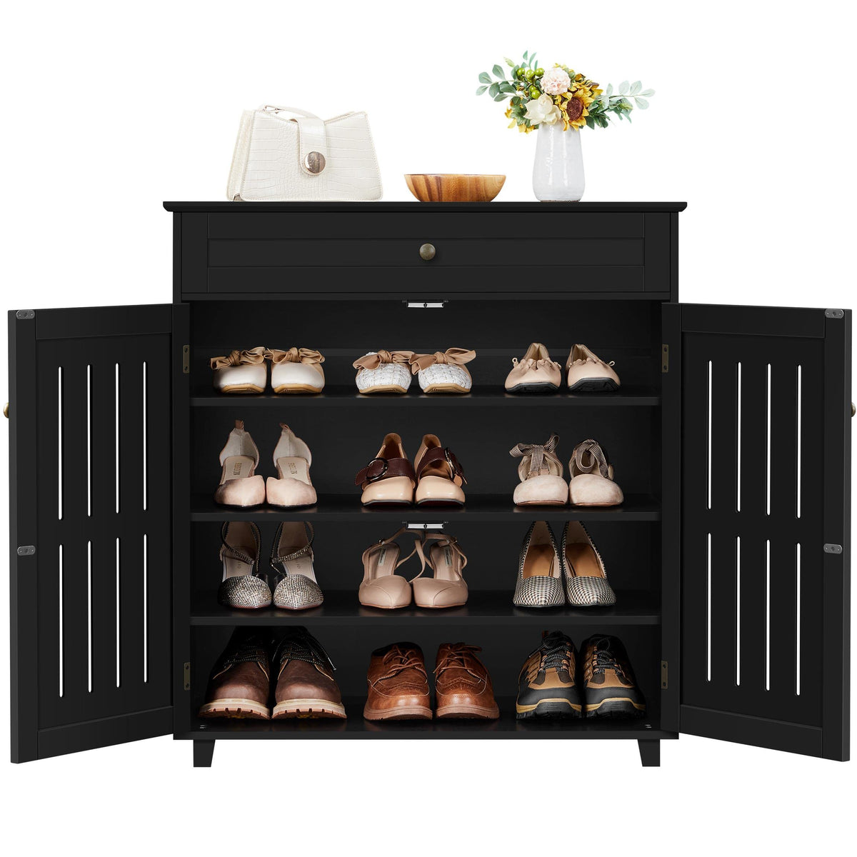 Yaheetech Shoe Cabinet 4-Tier Shoe Storage Organizer with Drawer, Black - image 1