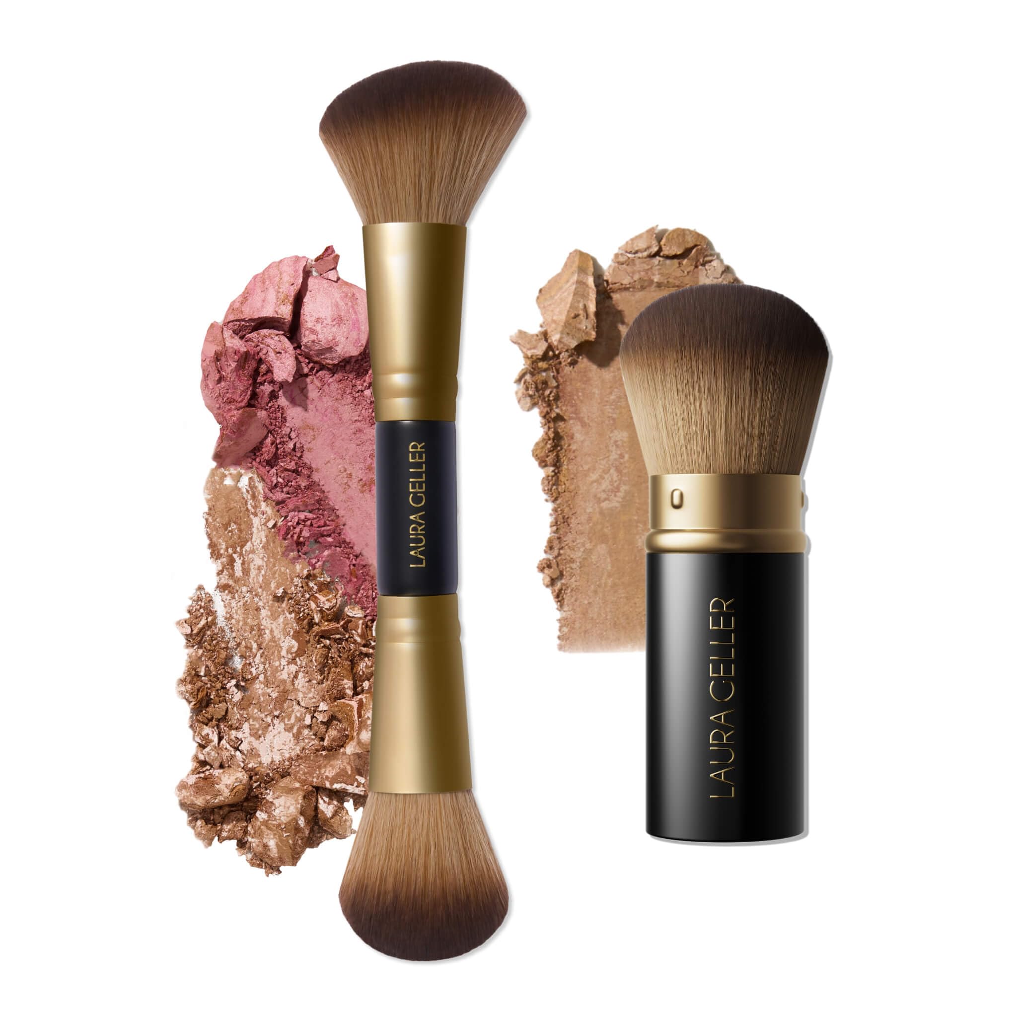 Laura Geller 2pc Makeup Brush Set – Retractable Kabuki & Dual-Ended Brush