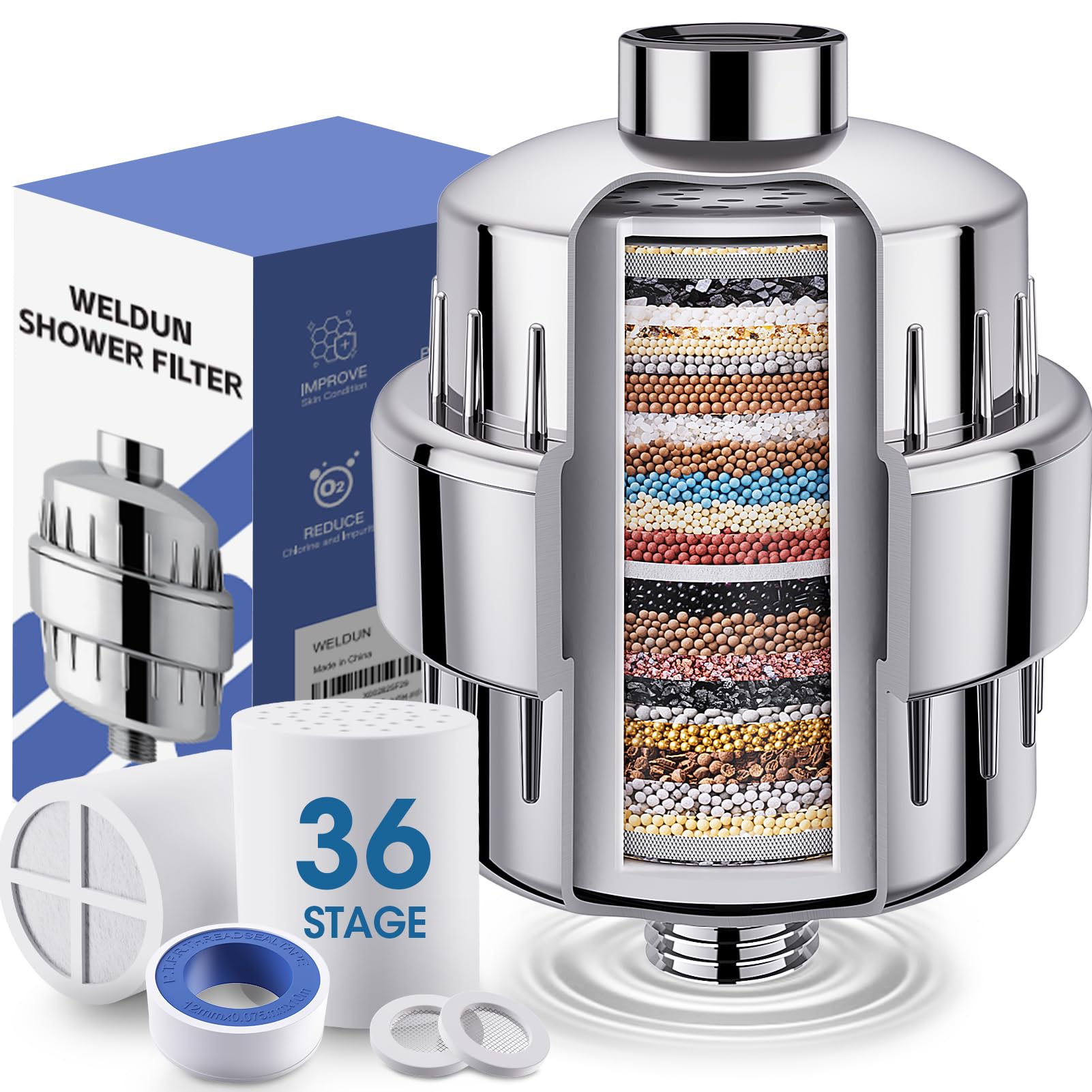 WELDUN 36 Stage Shower Filter with Vitamin C for Hard Water – Portable