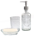 FEILANDUO 3Pcs Glass Bathroom Accessories Set, Lotion & Soap Dispenser, Toothbrush Holder, Soap Dish, Modern Bathroom Countertop Decor for Home