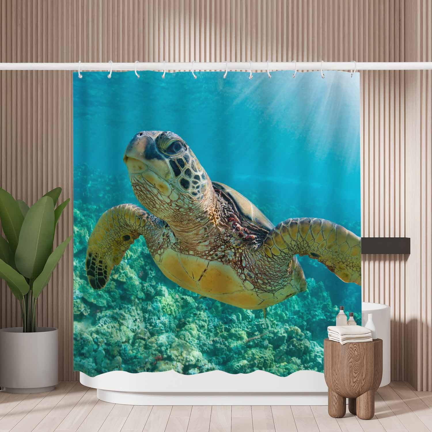 Woutay Sea Turtle Shower Curtain | Mold Resistant Waterproof Polyester