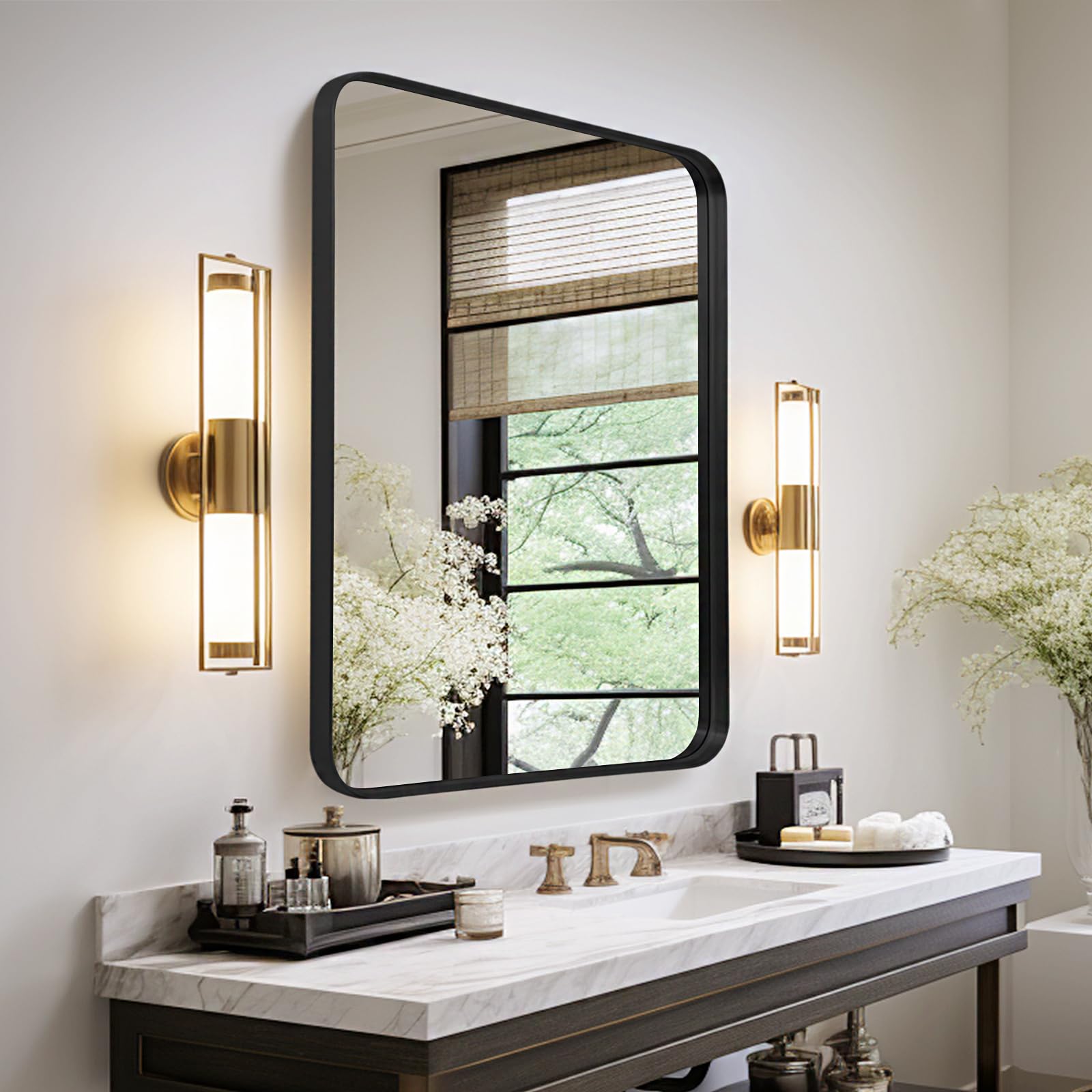 LunaMirror Black Bathroom Vanity Mirror – 50x75 CM Aluminum Frame