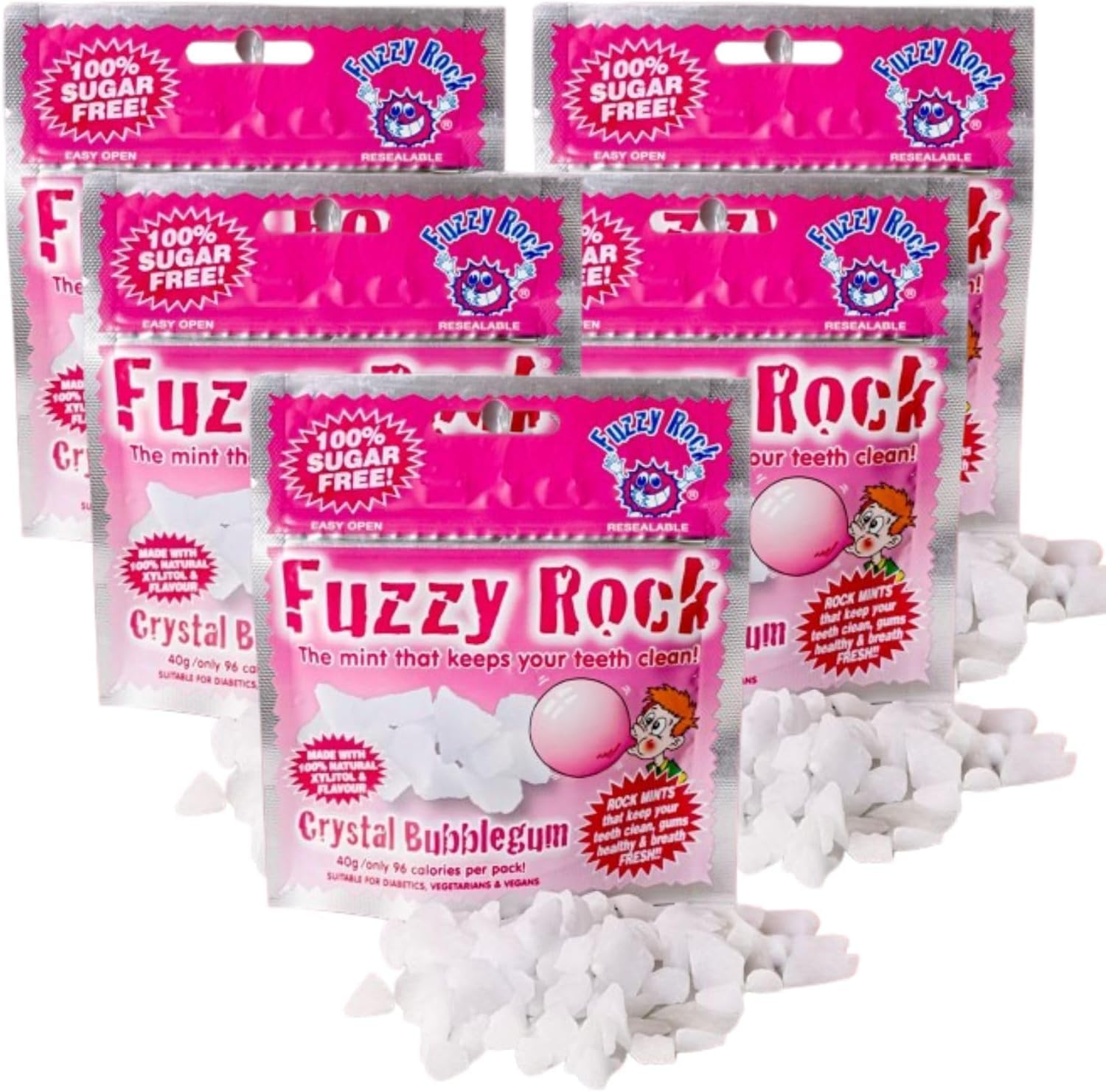 Fuzzy Rock Bubblegum Xylitol Mints - 5 Pack Bundle