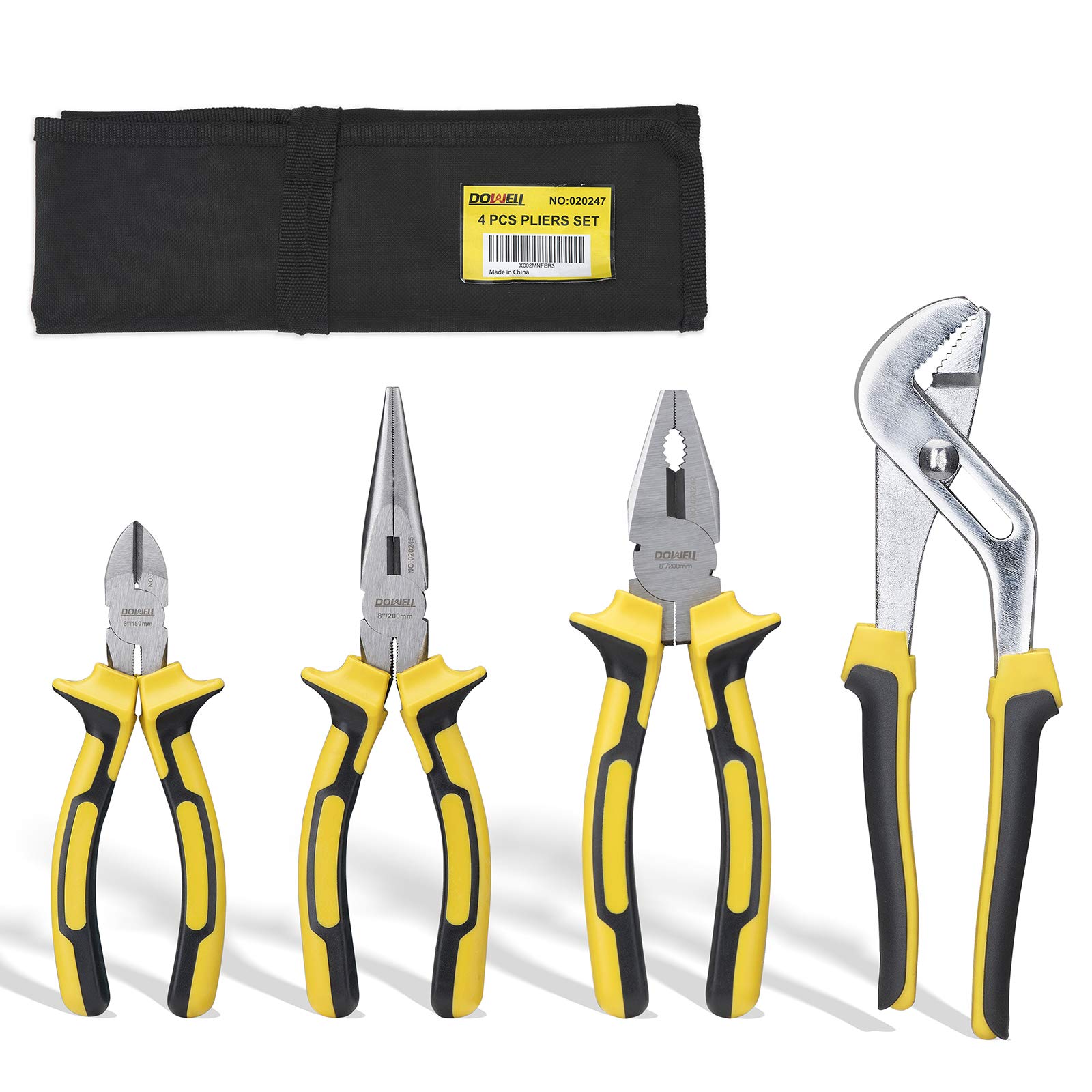 DOWELL 4-Piece Pliers Set with Storage Pouch – Professional Tool Kit
