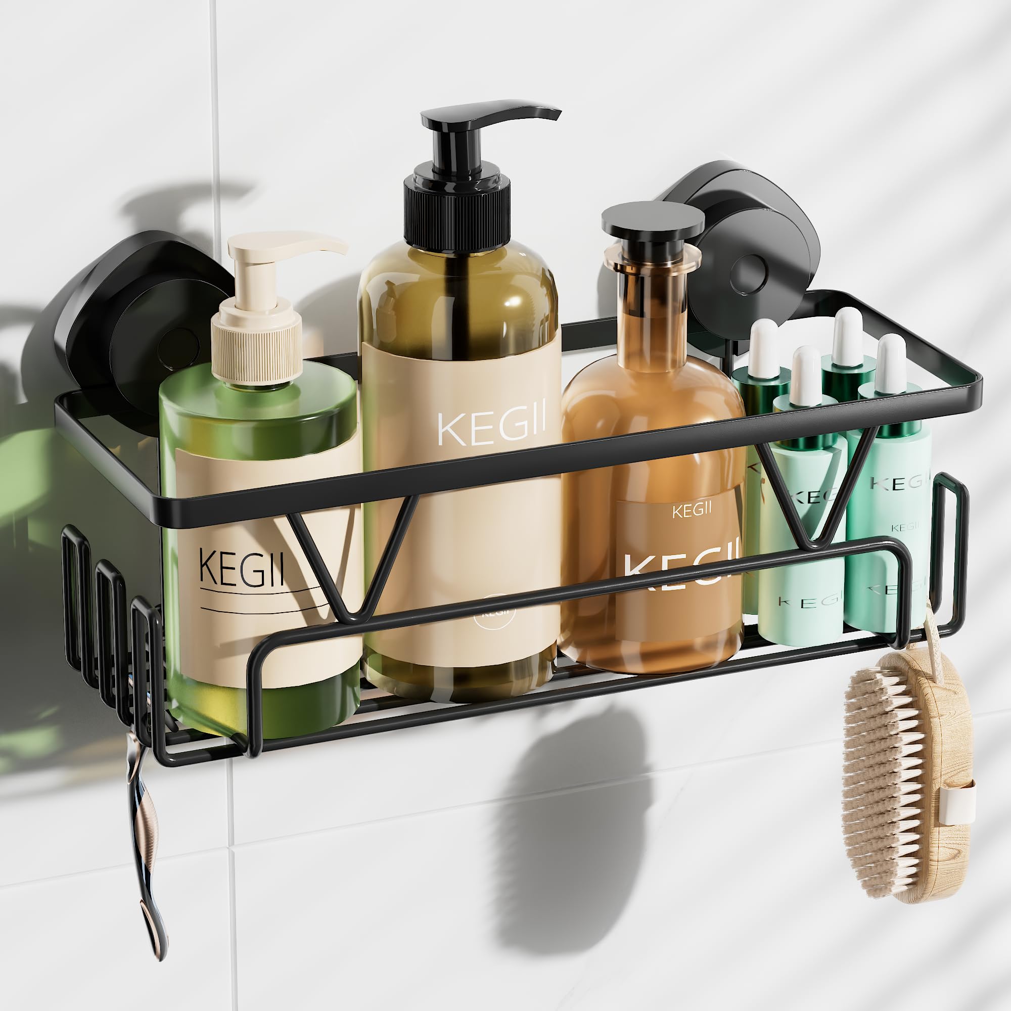 Kegii Suction Shower Caddy – Black Stainless Steel No-Drill Shelf