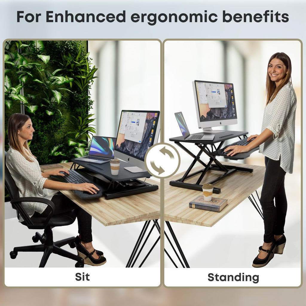 PUTORSEN 32" Standing Desk Converter – Ergonomic Sit Stand Riser with Tray