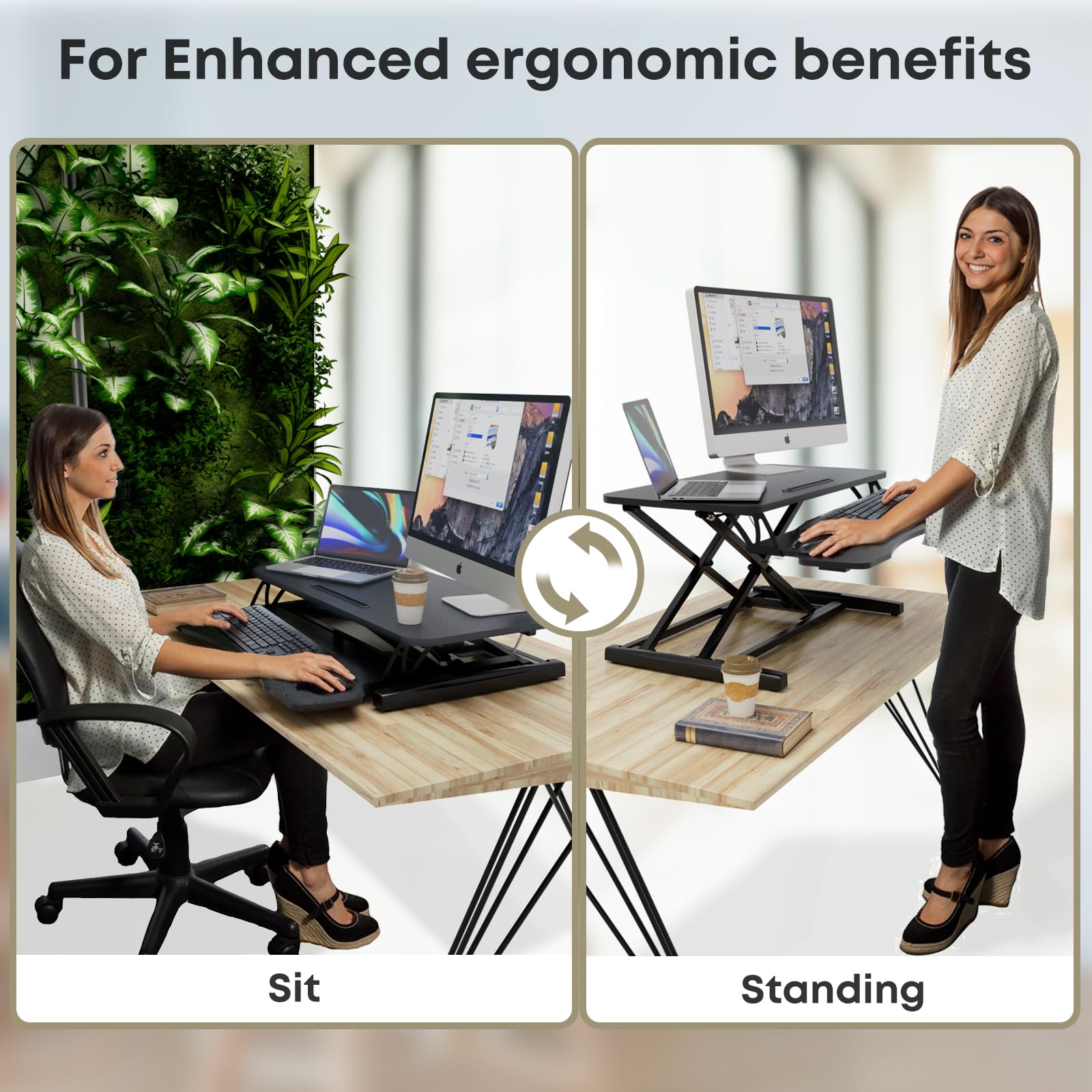 PUTORSEN 32" Standing Desk Converter – Ergonomic Sit Stand Riser with Tray