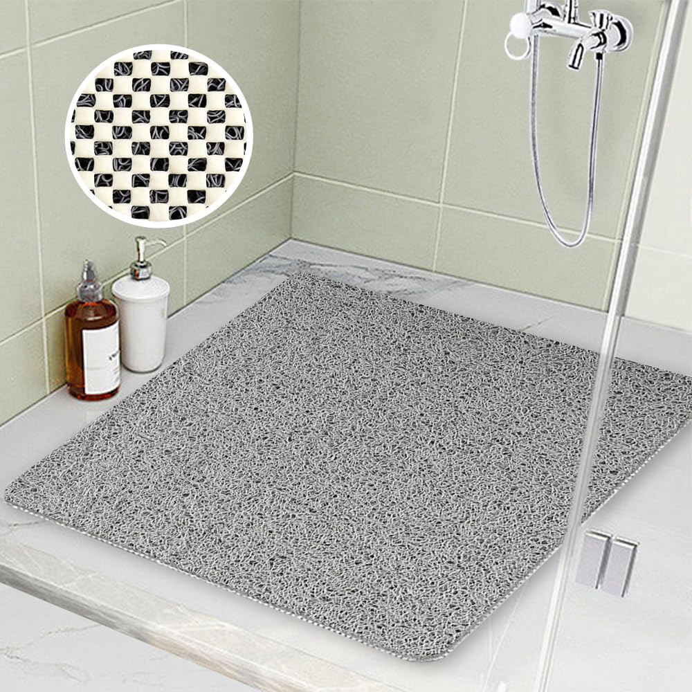 Non-Slip Shower Mat – 80x80cm PVC Loofah Bath Mat, Grey