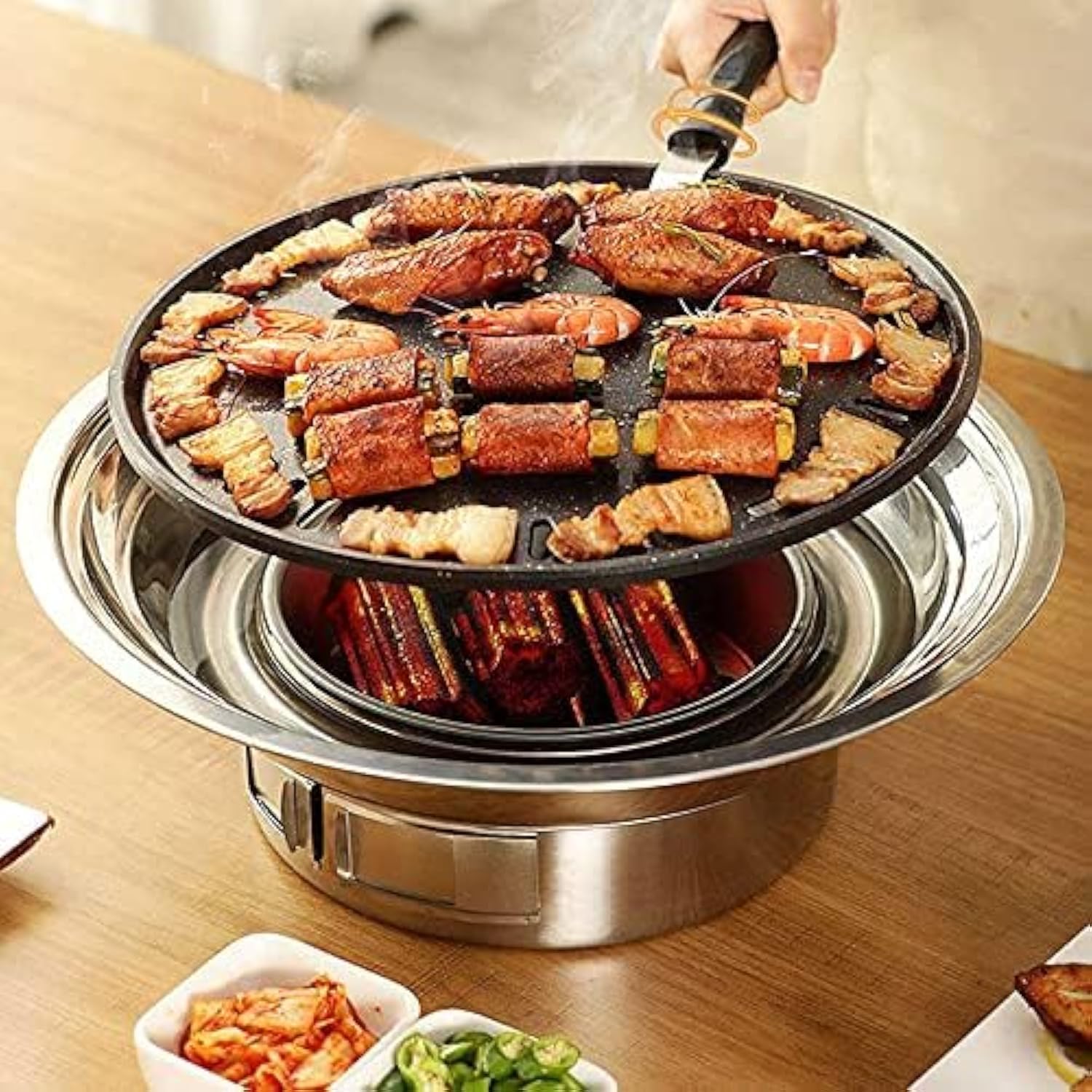 Baffect 13.7" Korean Charcoal BBQ Grill – Portable Stainless Steel Stove