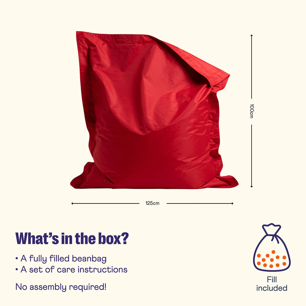 Bean Bag Bazaar Kids Bean Bag – Water-Resistant Outdoor Floor Cushion, Red