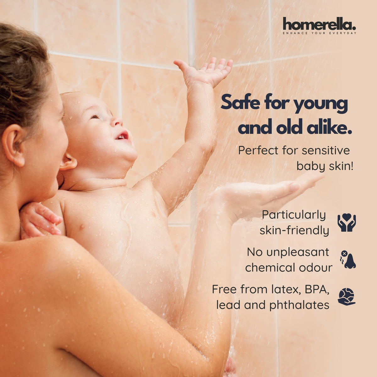 homerella Shower Mat Non Slip Anti Mould 53x53cm, Incl. Hooks for Drying - image 5