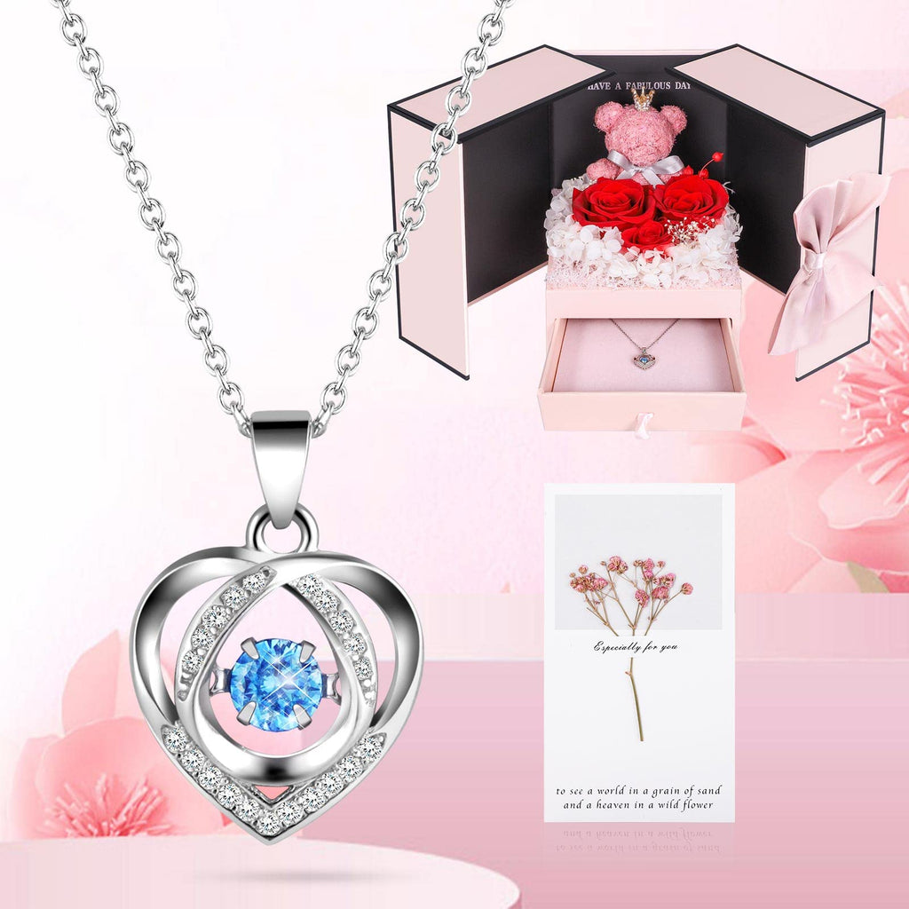 ADDWel Preserved Roses with 925 Sterling Silver Necklace & Moss Bear