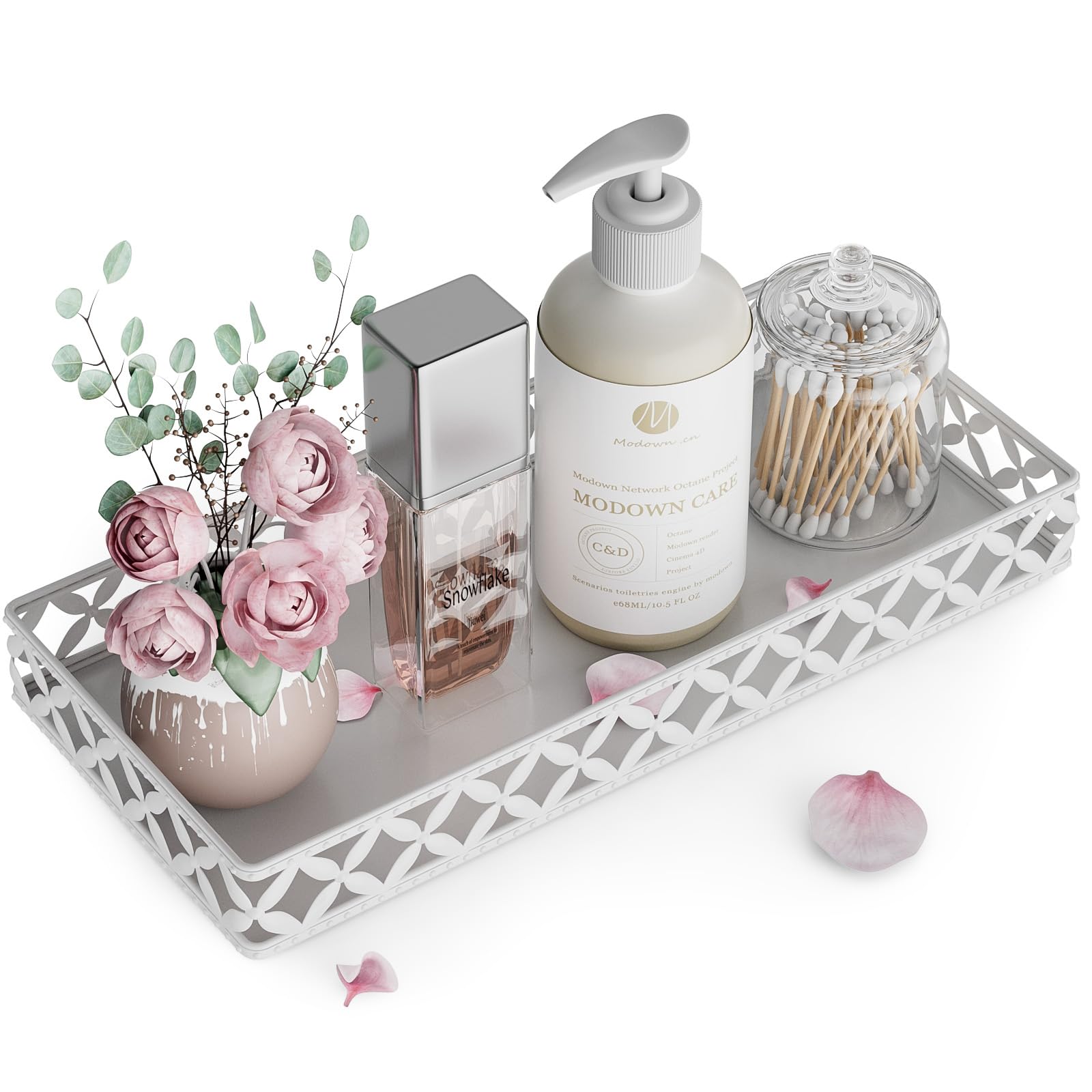 Jolof Store 11 Inch White Metal Bathroom Vanity Tray | Makeup Organizer