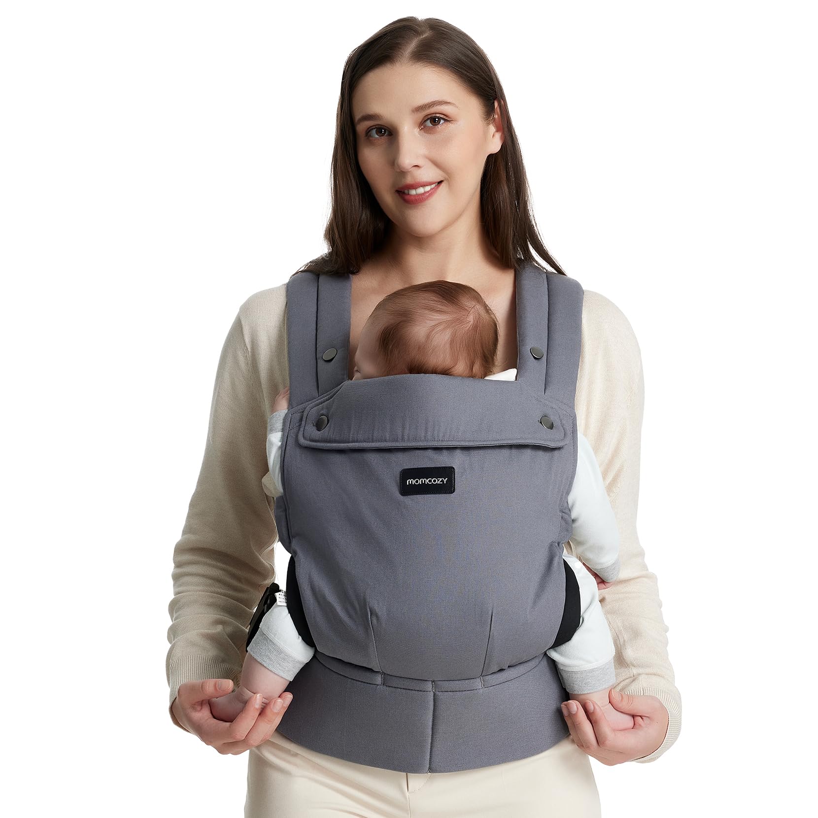 Momcozy Ergonomic Baby Carrier – Lightweight with Lumbar Support, Grey