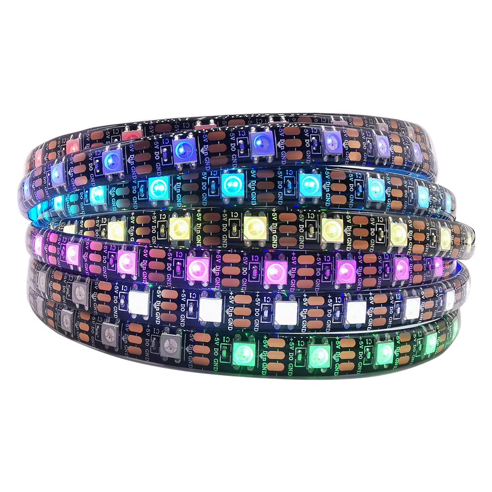 LOAMLIN WS2812B RGB LED Strip – 16.4FT 5050SMD 60Pixels/m IP65 Black PCB