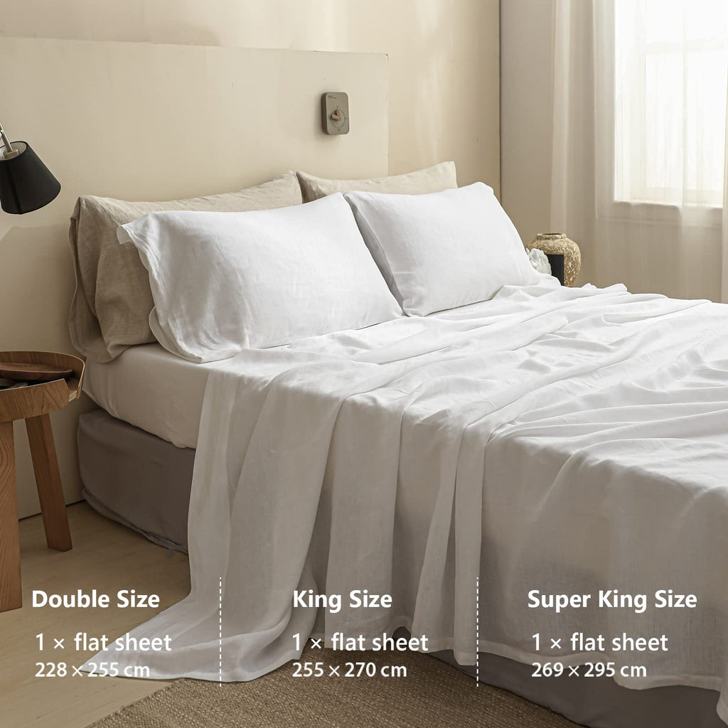 Simple&Opulence 100% Linen Flat Sheet | Stone Washed Super King - White
