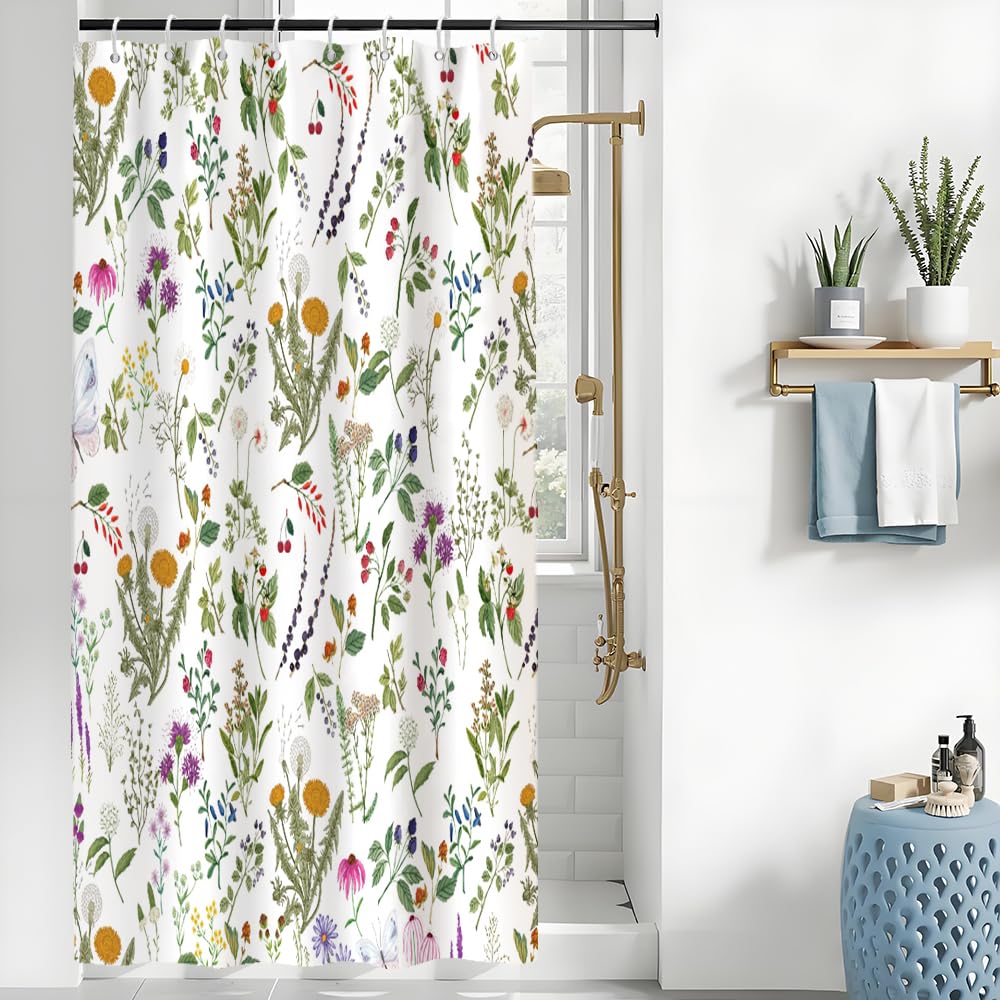 Uiiooazy Floral Shower Curtain – Waterproof Polyester Green Leaves Decor