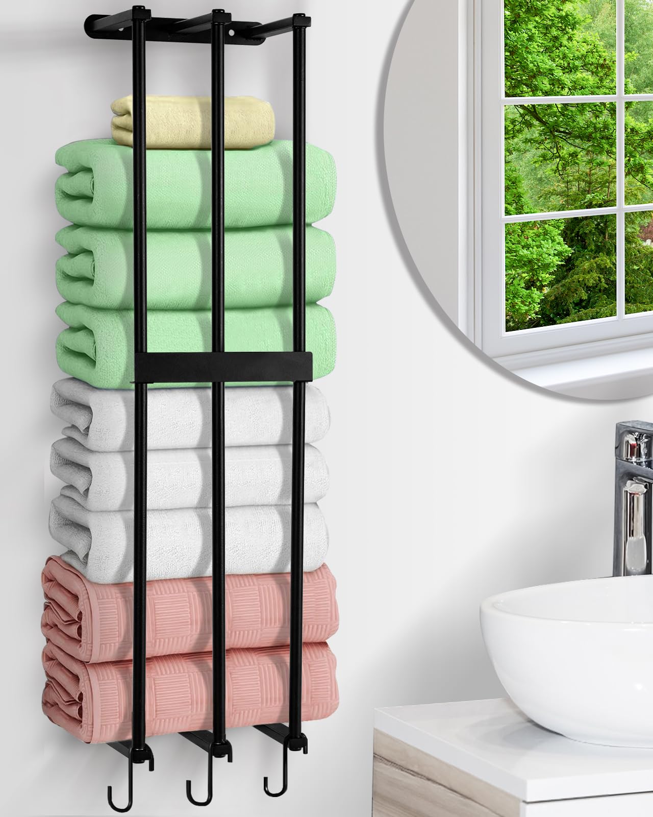 XIAPIA Wall Mounted Steel Towel Rack for Rolled Towels - 75x20x15cm