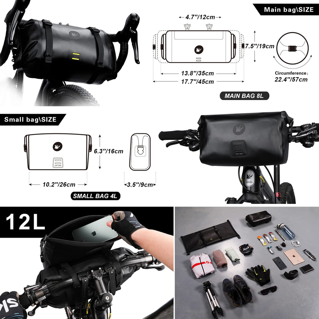 Rhinowalk 2PC Waterproof Bike Handlebar Bag - 12L Large Capacity Set