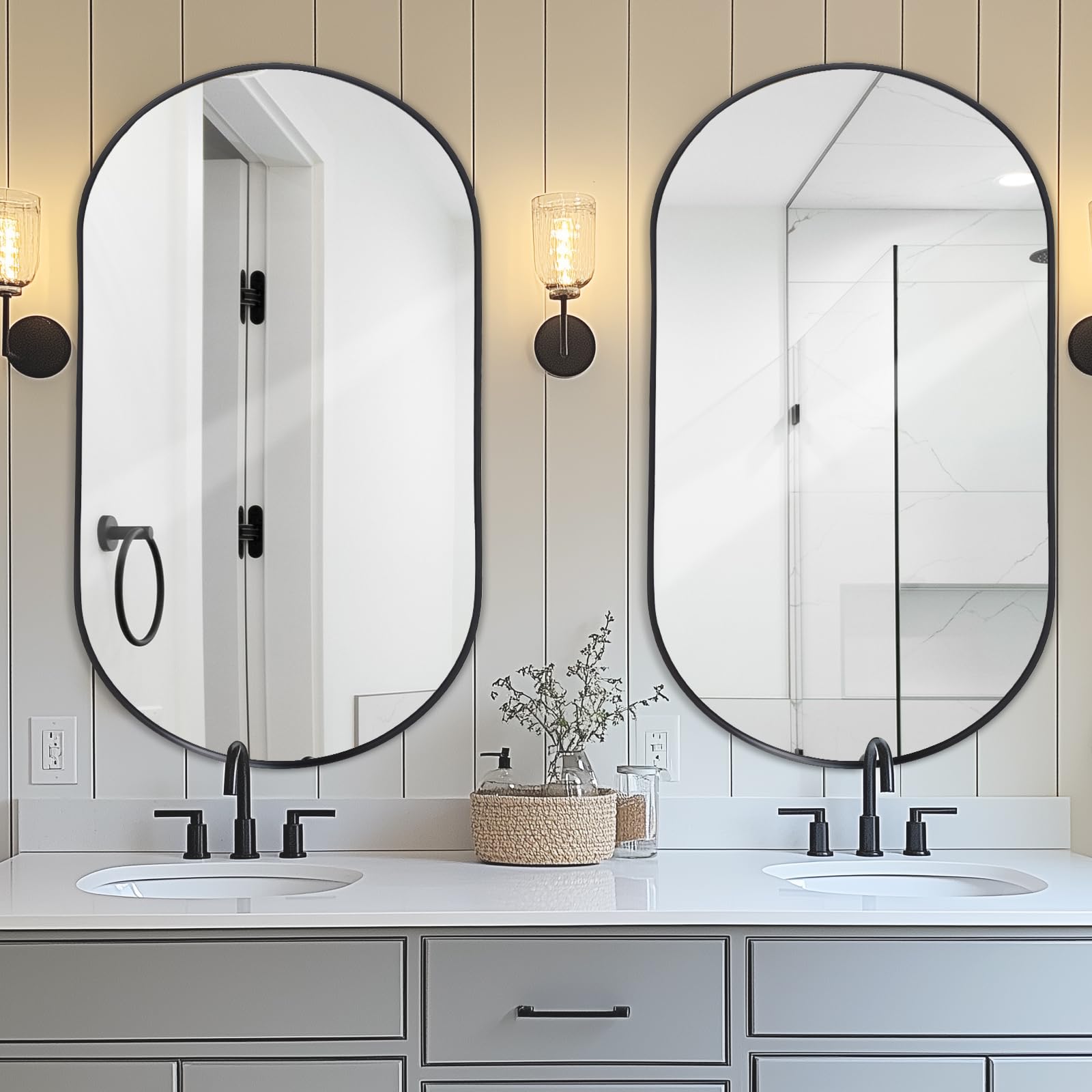 LunaMirror Oval Bathroom Vanity Mirror – 60x90 CM Black Metal Frame