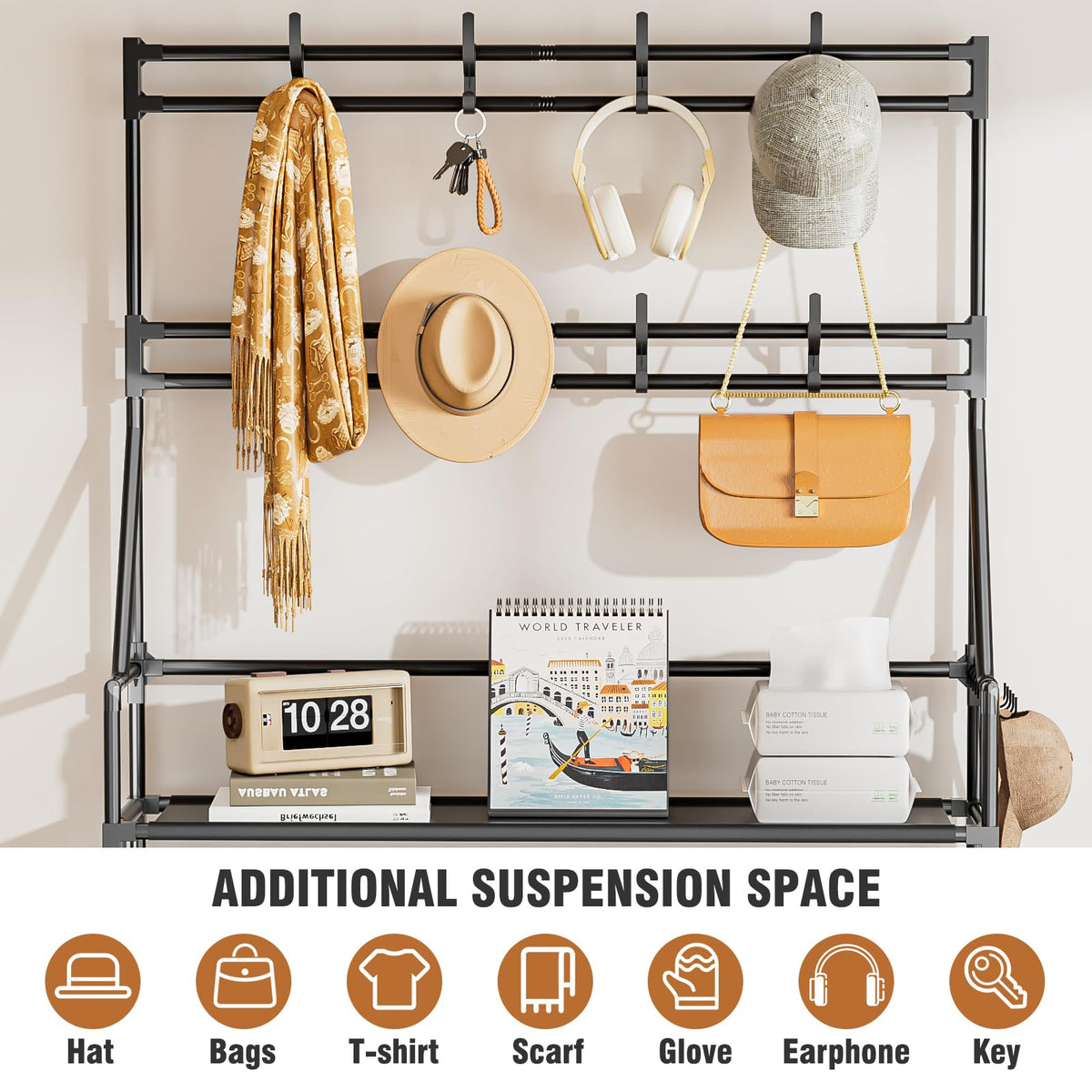 OYREL 7 Tier Shoe Rack with 8 Hooks & 4 Side Pockets for 28-35 Pairs Shoes - image 4