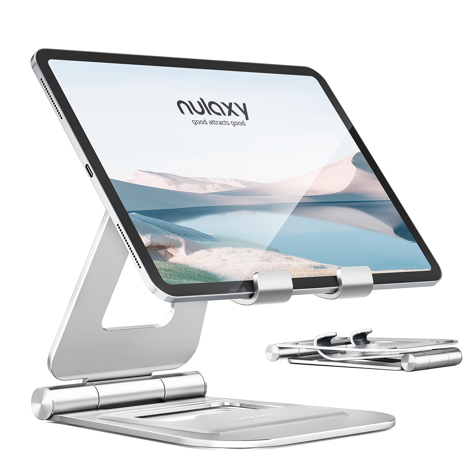 Nulaxy Dual Foldable Tablet Stand | Adjustable iPad Holder - Silver