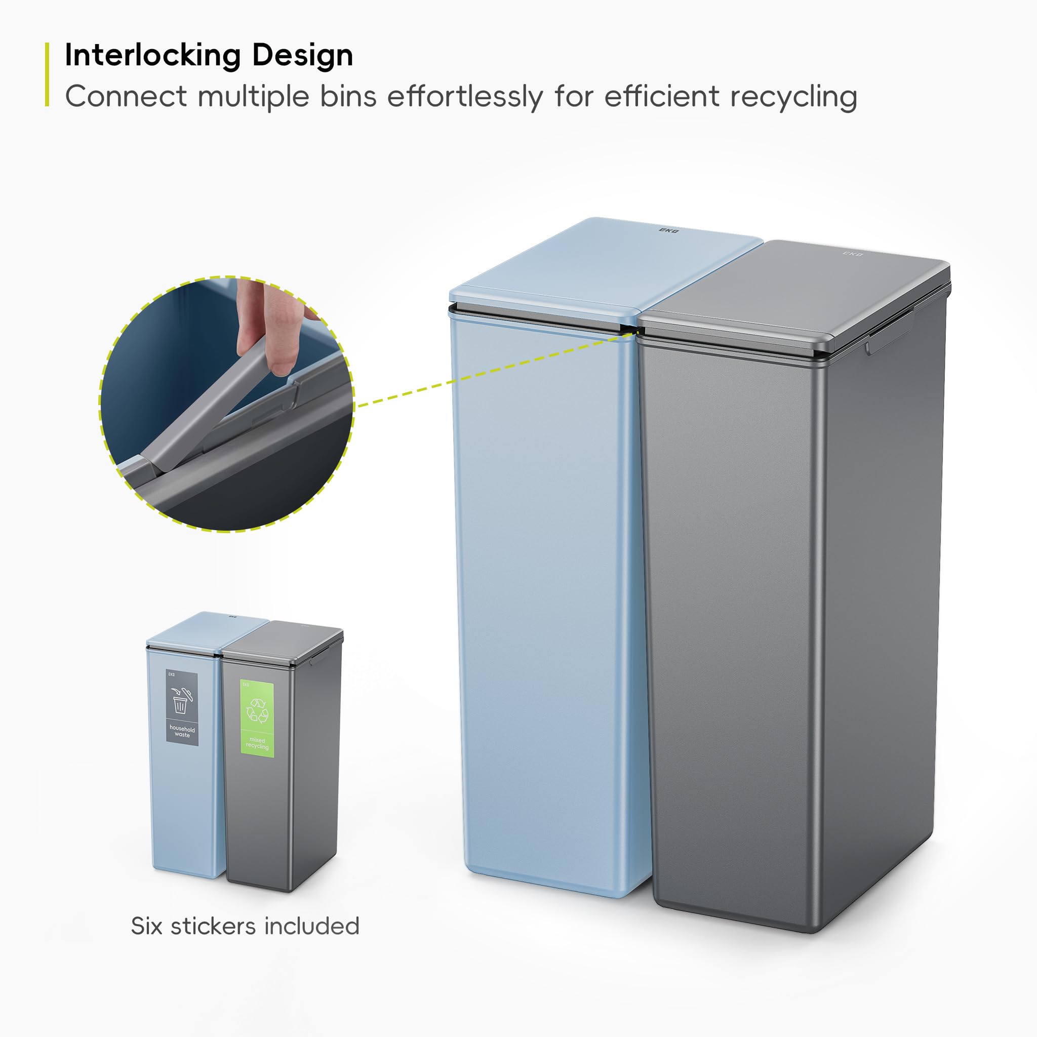 EKO Morandi Touch Recycling Bin – 30L Modular Kitchen Waste Bin, Blue