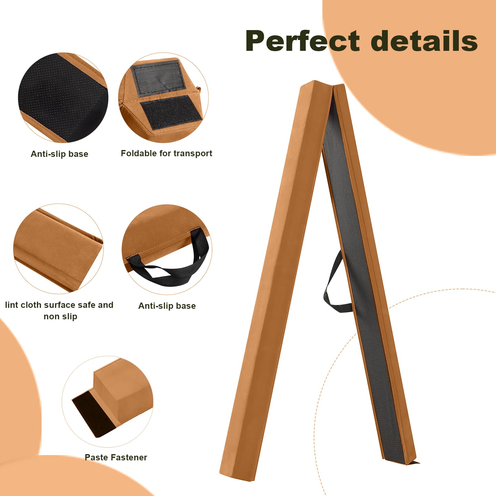 FBSPORT 270cm Folding Gymnastics Balance Beam – Suede Floor Beam, Brown