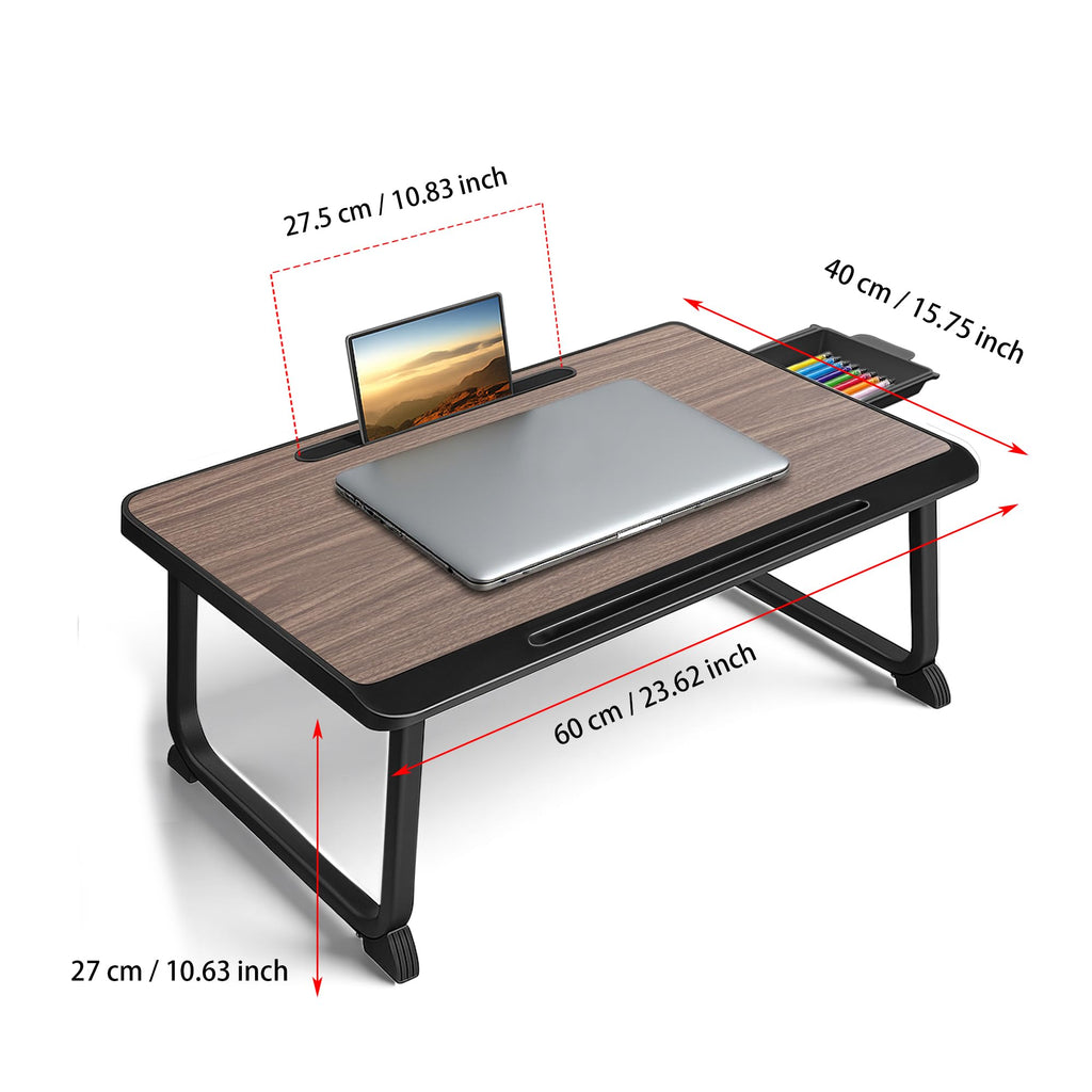Laptop Bed Desk,Lap Desk for Breakfast in Bed, Work and Study, Home Office, Laptop Stand for Sofa、Couch、Bed, 60x40 Brown