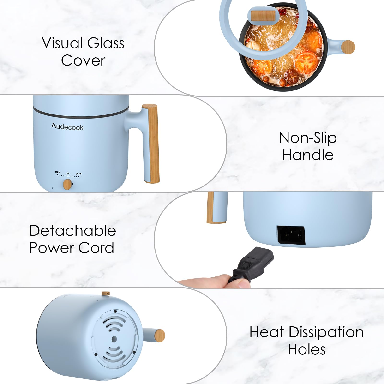 Audecook 1.8L Electric Hot Pot with Steamer | Portable Non-Stick Skillet