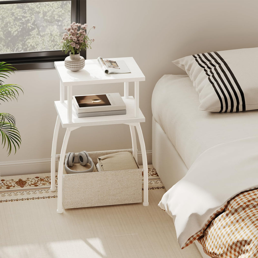 HOOBRO Narrow Side Table, 3-Tier Small Table with Linen Storage Basket, Sofa Side Tables for Small Space - image 4
