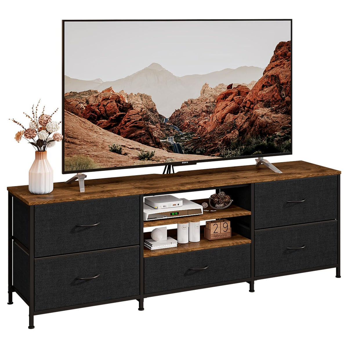 Forthcan TV Stand Cabinet, TV Unit with 5 Drawers, 140 cm, Black - image 1