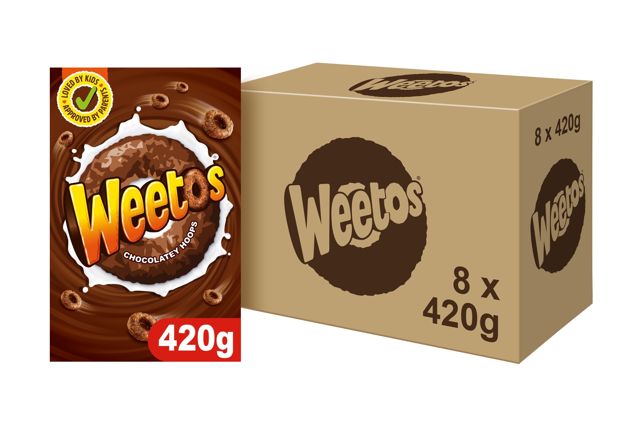 Weetos Chocolatey Hoops Wholegrain Cereal - 420g (Pack of 8)