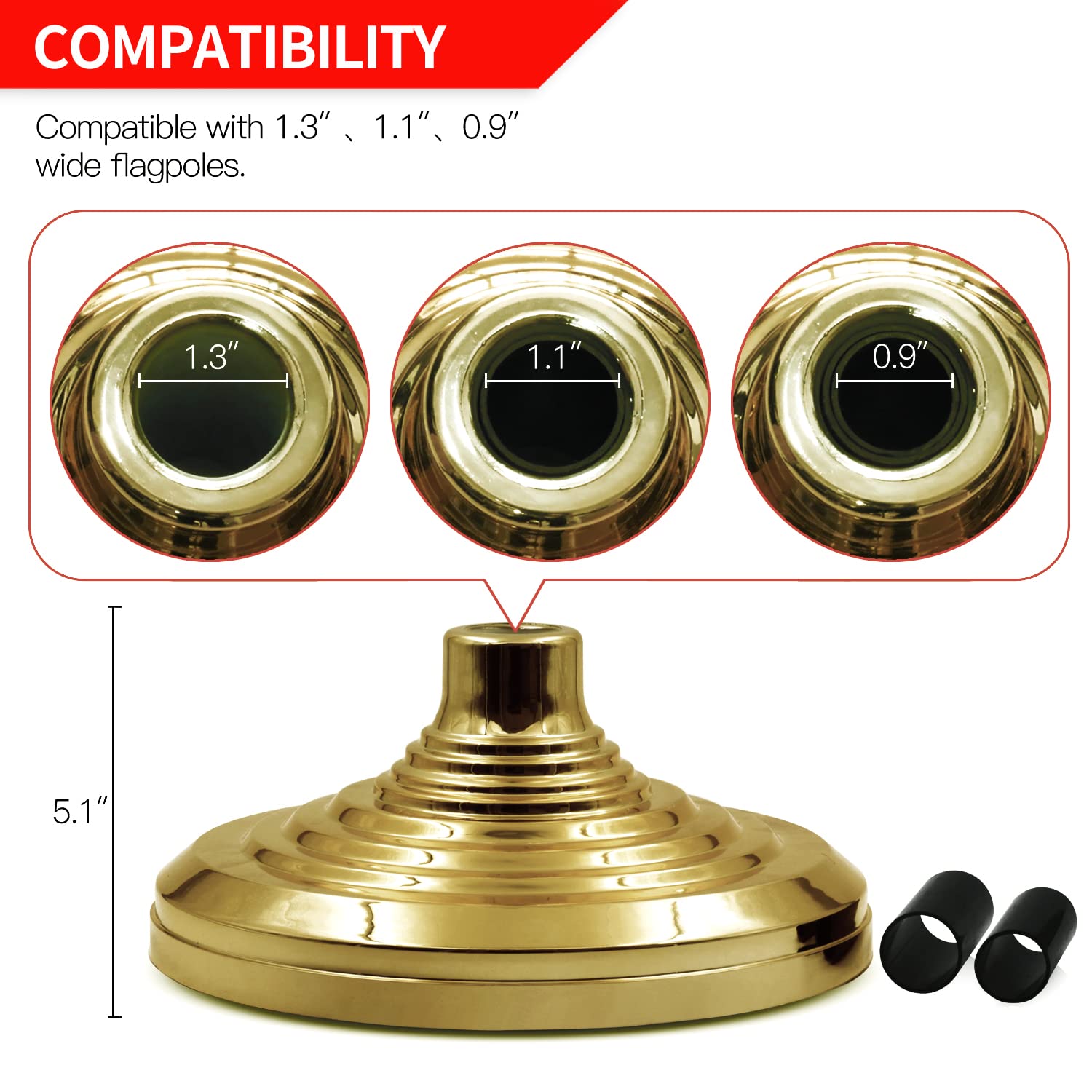 ANLEY Indoor Flagpole Floor Stand Base | 1 Inch Diameter | Gold Finish