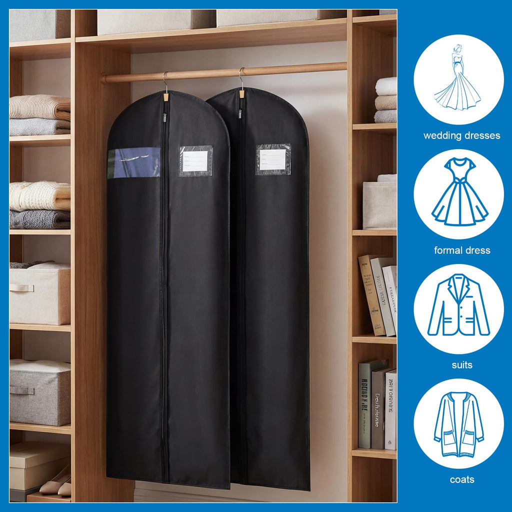 Dntorx 2PCS Long Dress Bags Covers PEVA Wedding Dress Bags 71in, Black - image 4