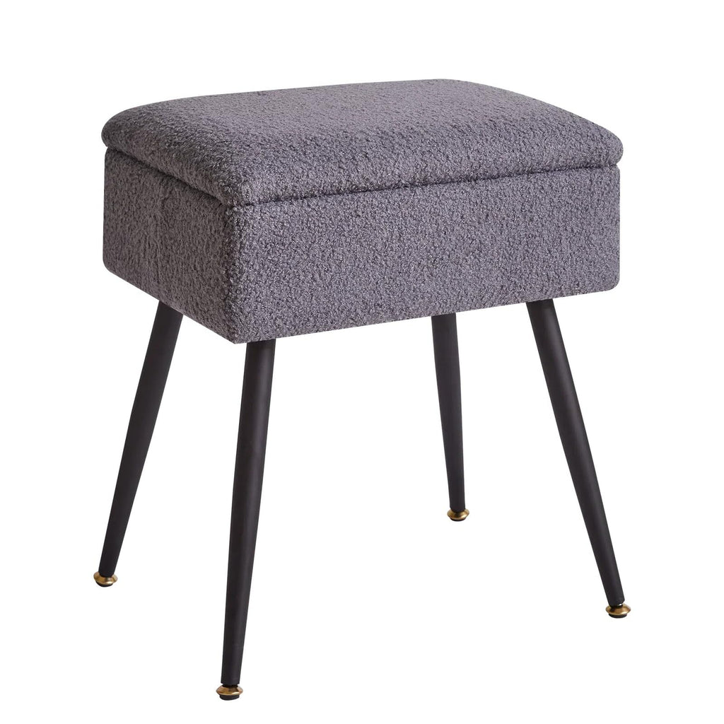 Aibiju Faux Teddy Fur Vanity Stool with Storage | Ottoman with Metal Legs