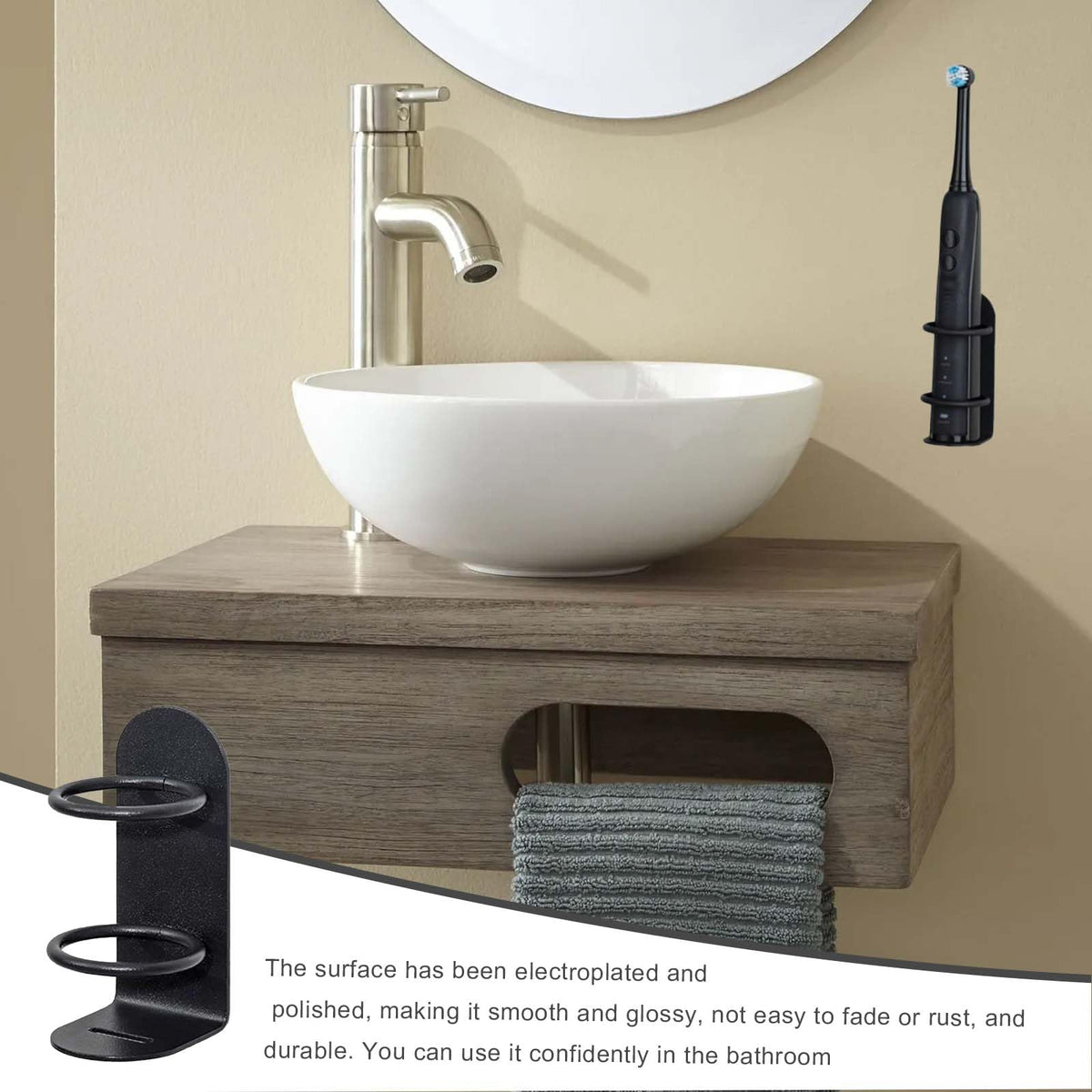 2 Packs Electric Toothbrush Holder, Wall Mounted, Self-Adhesive, Stick On The Wall For Bathroom, Non-Drilling Black