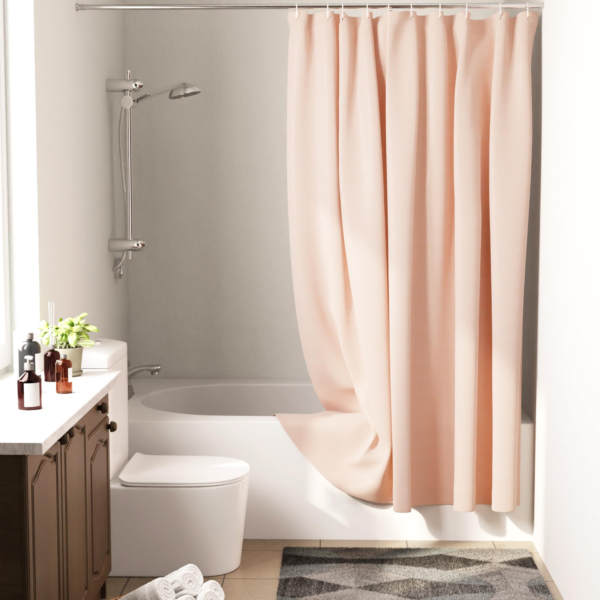 Encasa XO Peach Jacquard Shower Curtain | Waterproof & Mildew Resistant