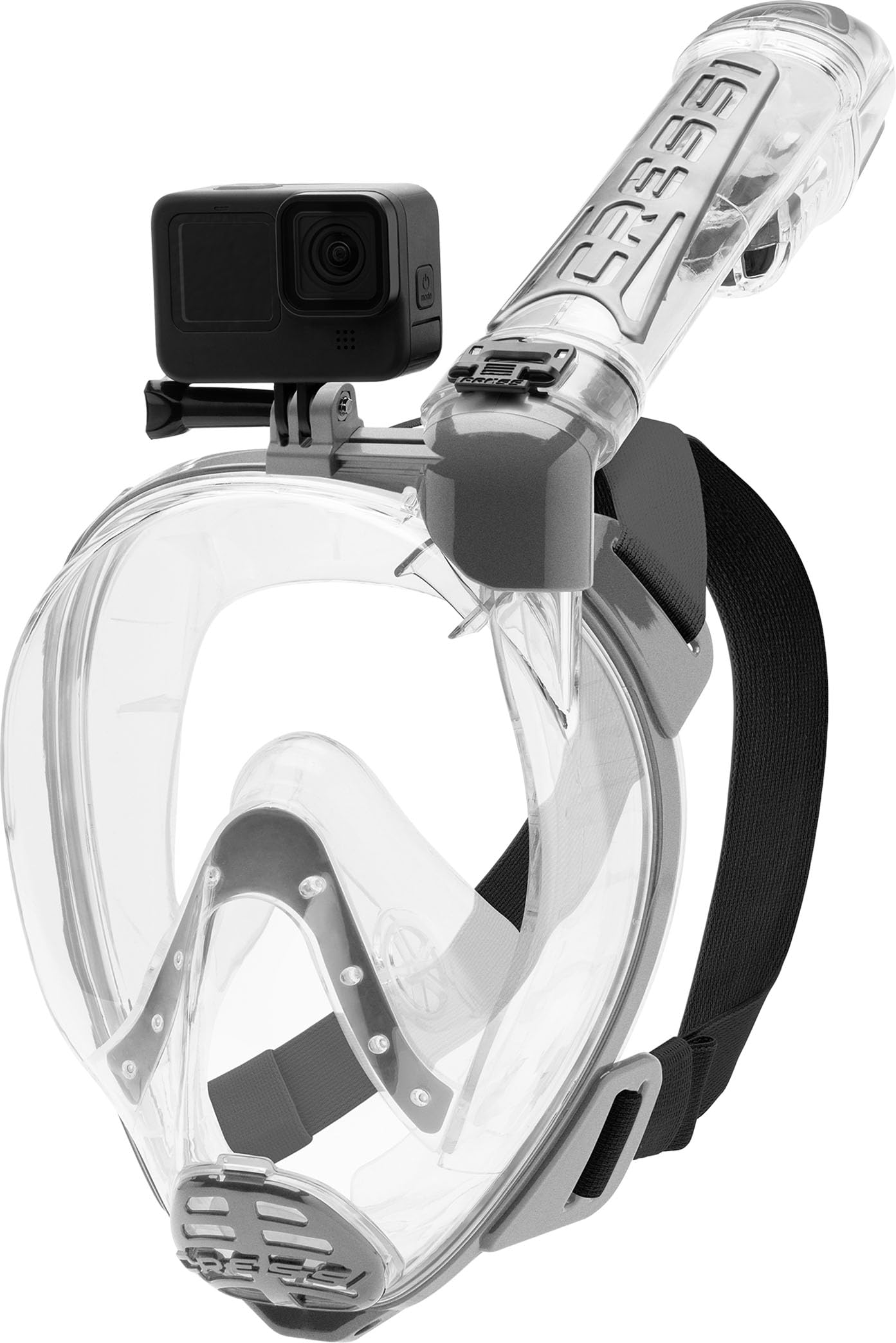 Cressi Duke Full Face Snorkel Mask with Action Cam Holder - Clear/Silver