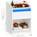 Hzuaneri Bedside Table with LED Light, Charging Station & Drawer – White