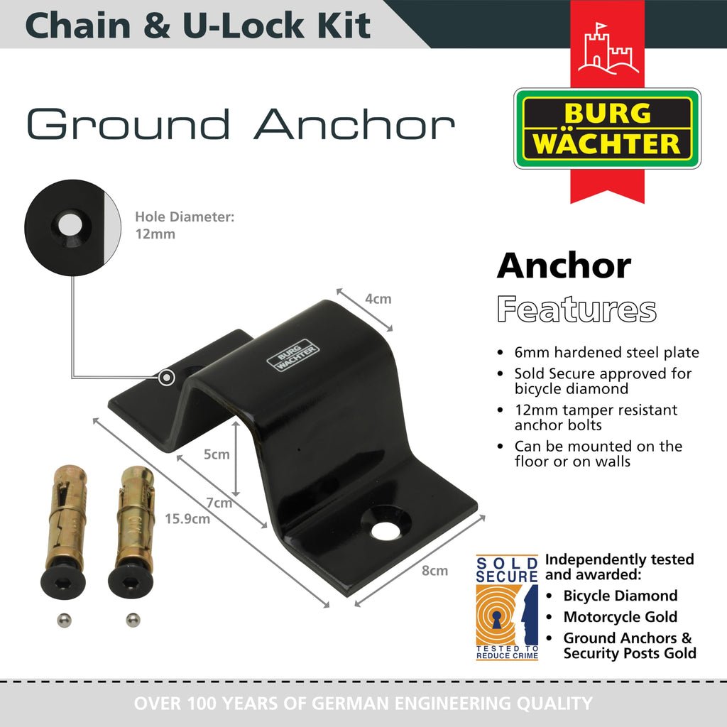 Burg-Wächter 10mm Keyed Alike Twin Pack | Security Chain & Ground Anchor