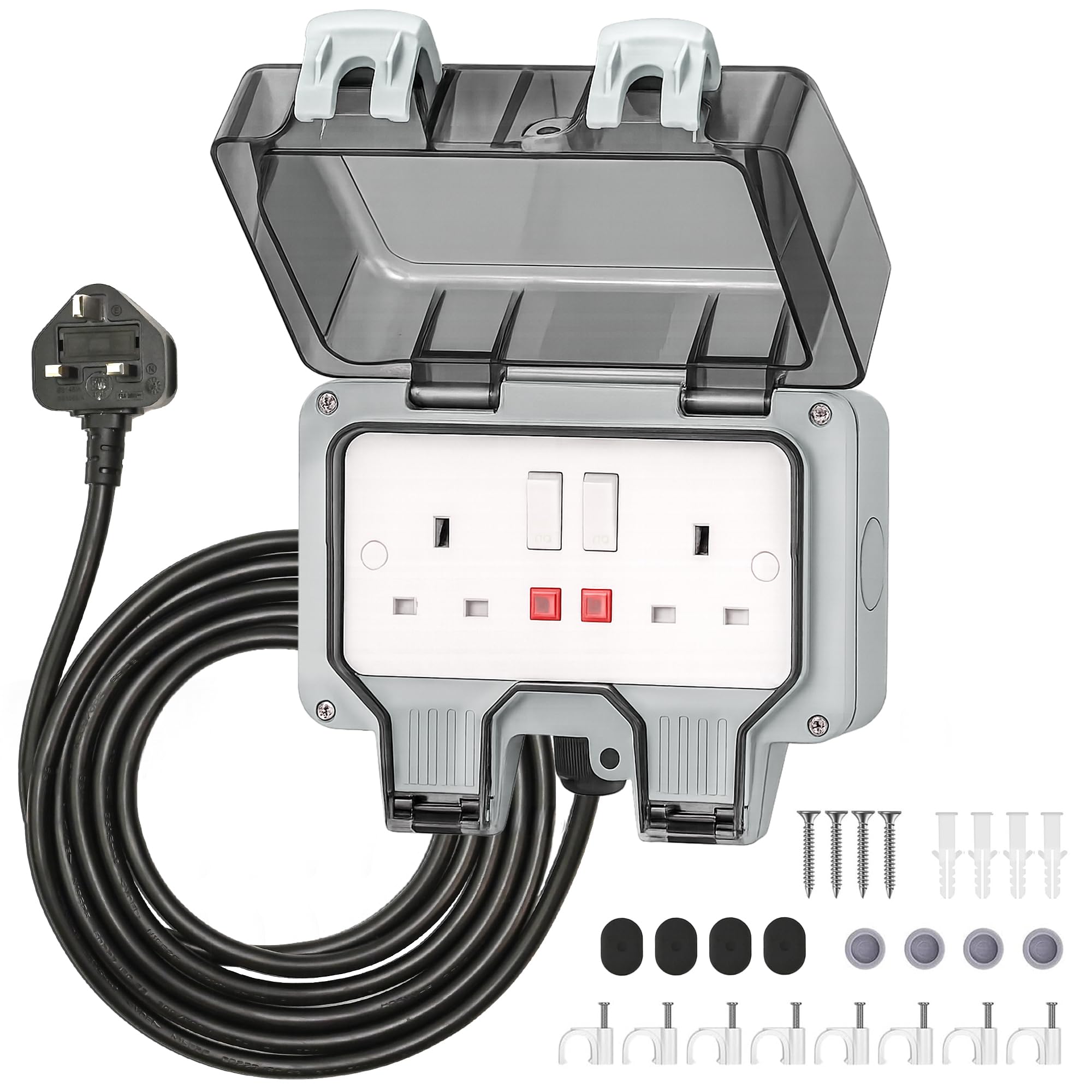 Desiretech IP66 Waterproof Outdoor Double Socket with 3m Cable