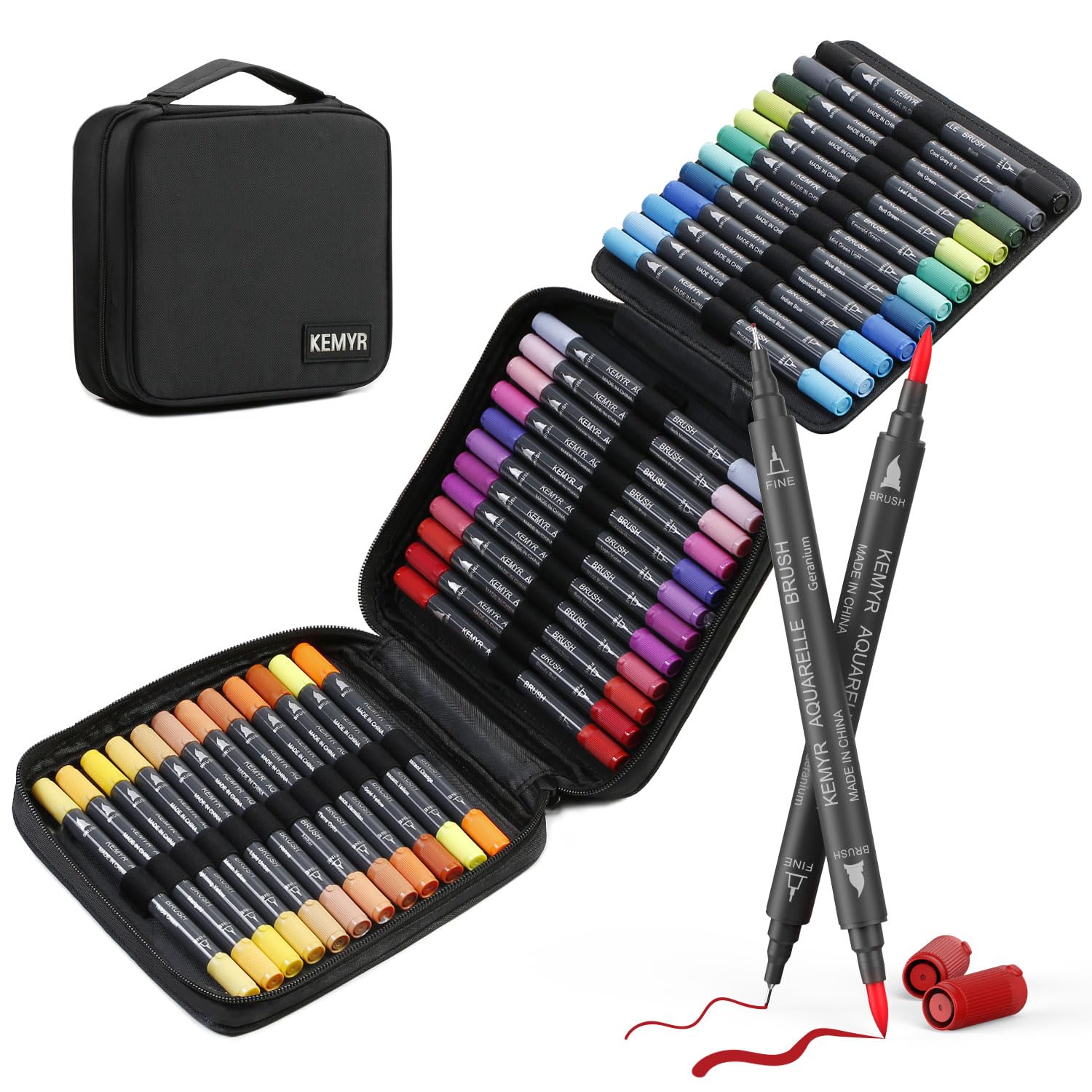 KEMYR 36 Colour Dual Tip Brush Pens | Water-Based Markers for Adults