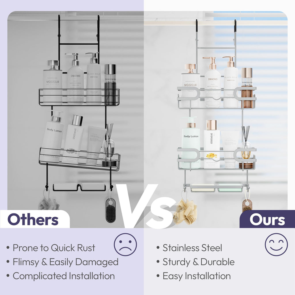 SWTYMIKI Shower Caddy Hanging - 3 Tier Over Door Shower Shelf With 16 Hooks and 2 Soap Dish, Rustproof Hanging Shower Organiser - image 2