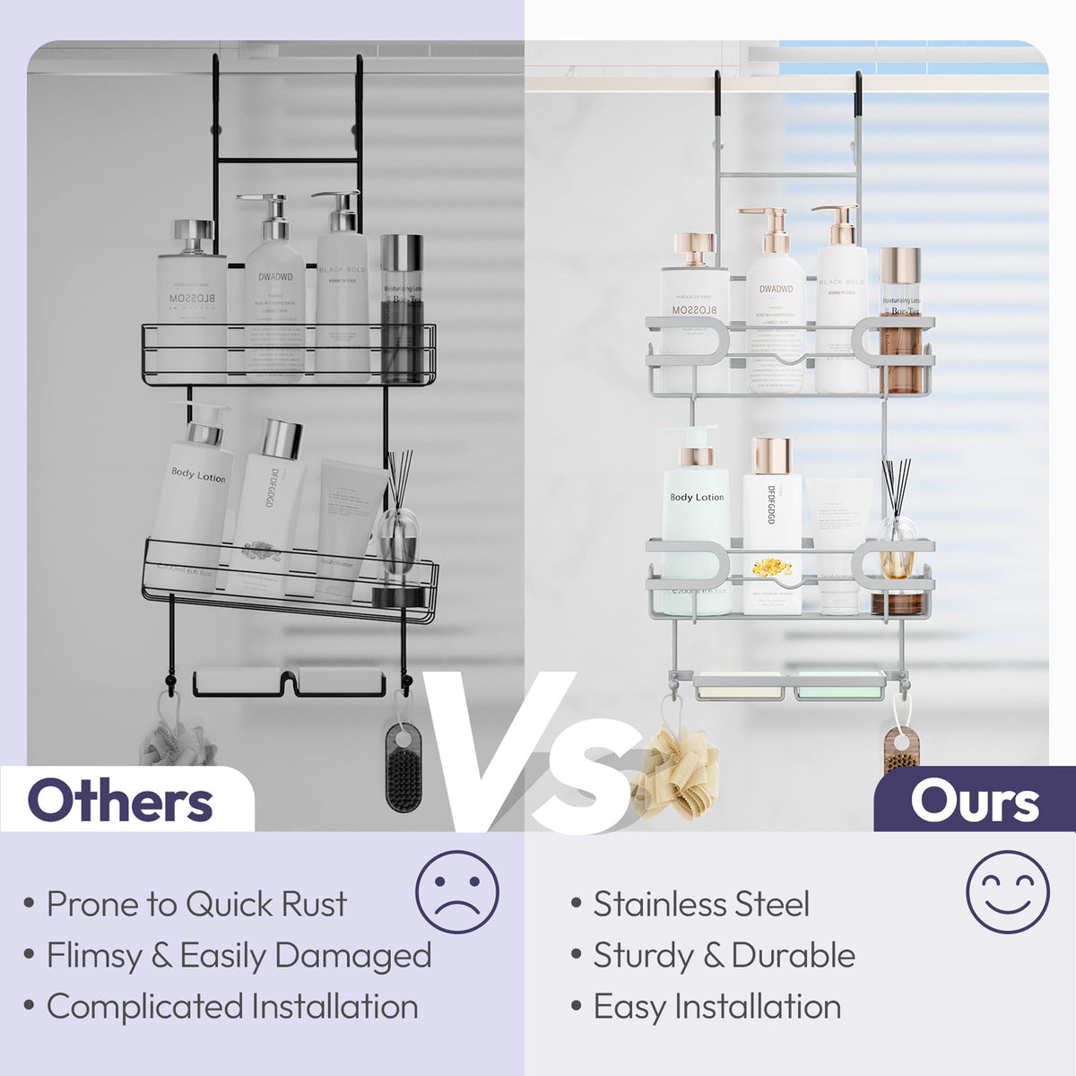 SWTYMIKI Shower Caddy Hanging - 3 Tier Over Door Shower Shelf With 16 Hooks and 2 Soap Dish, Rustproof Hanging Shower Organiser - image 2
