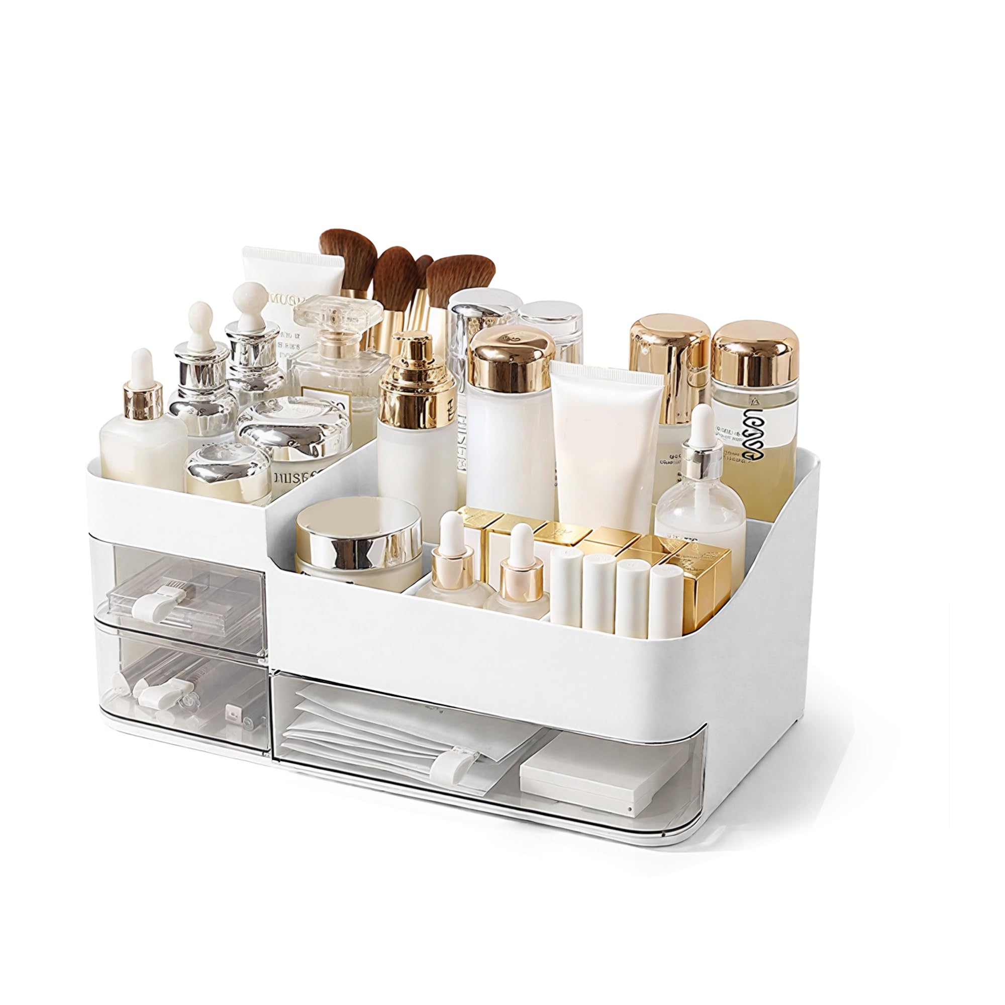 Lacusmall Desktop Makeup Organiser with Drawers – Large White Vanity Box