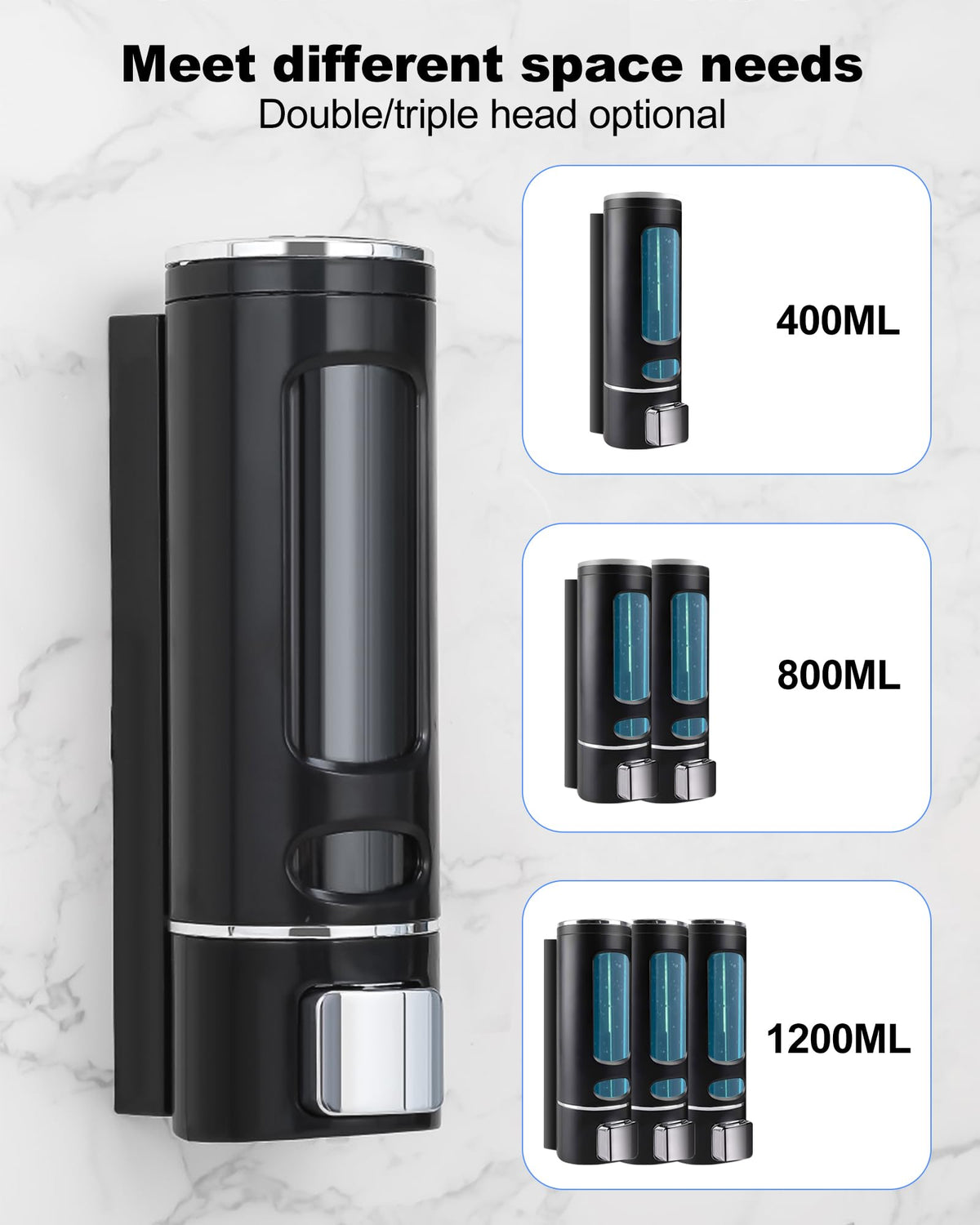 Soap Dispenser Wall Mounted 400ML,Liquid Shower Gel Shampoo Bottle for Bathroom/Kitchen/Handwash1 - image 4