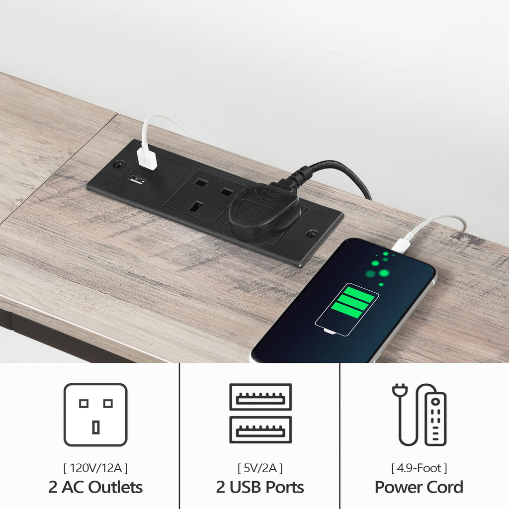 MAHANCRIS 180 CM Narrow Console Table with Power Outlet | Industrial Black