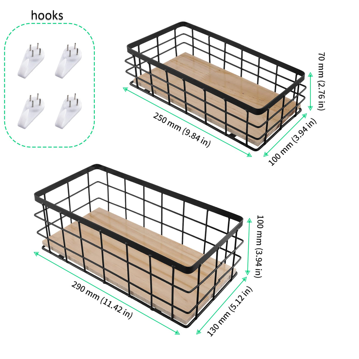 FUNSUEI Set of 2 Wire Storage Basket Bins with Hooks - image 2