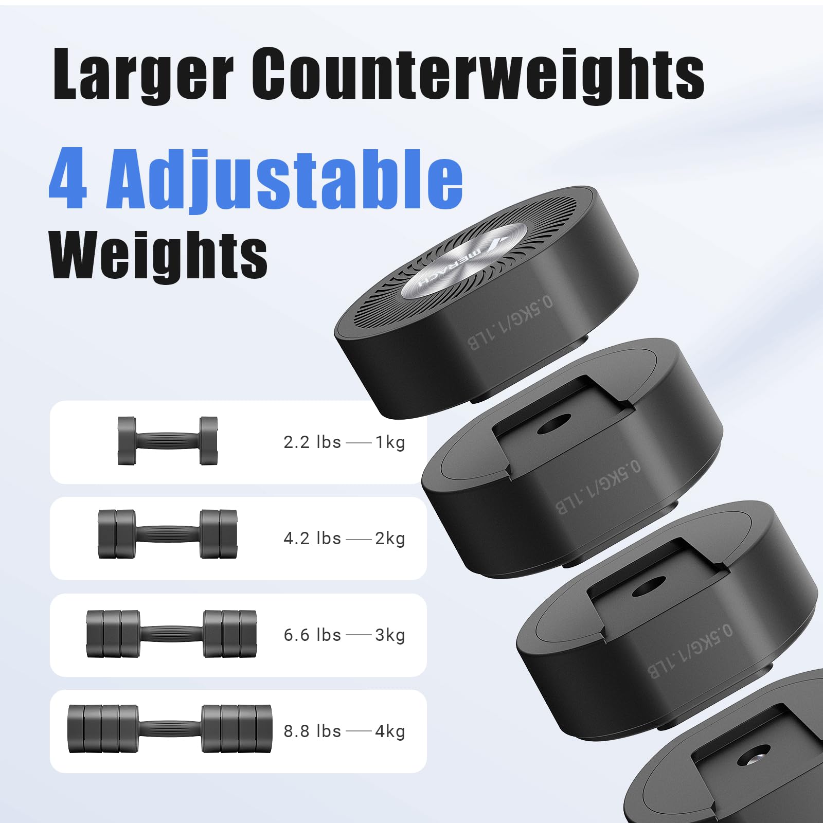 MERACH Adjustable Dumbbell Set of 2 | 4-in-1 Hand Weights 1-4kg - Black